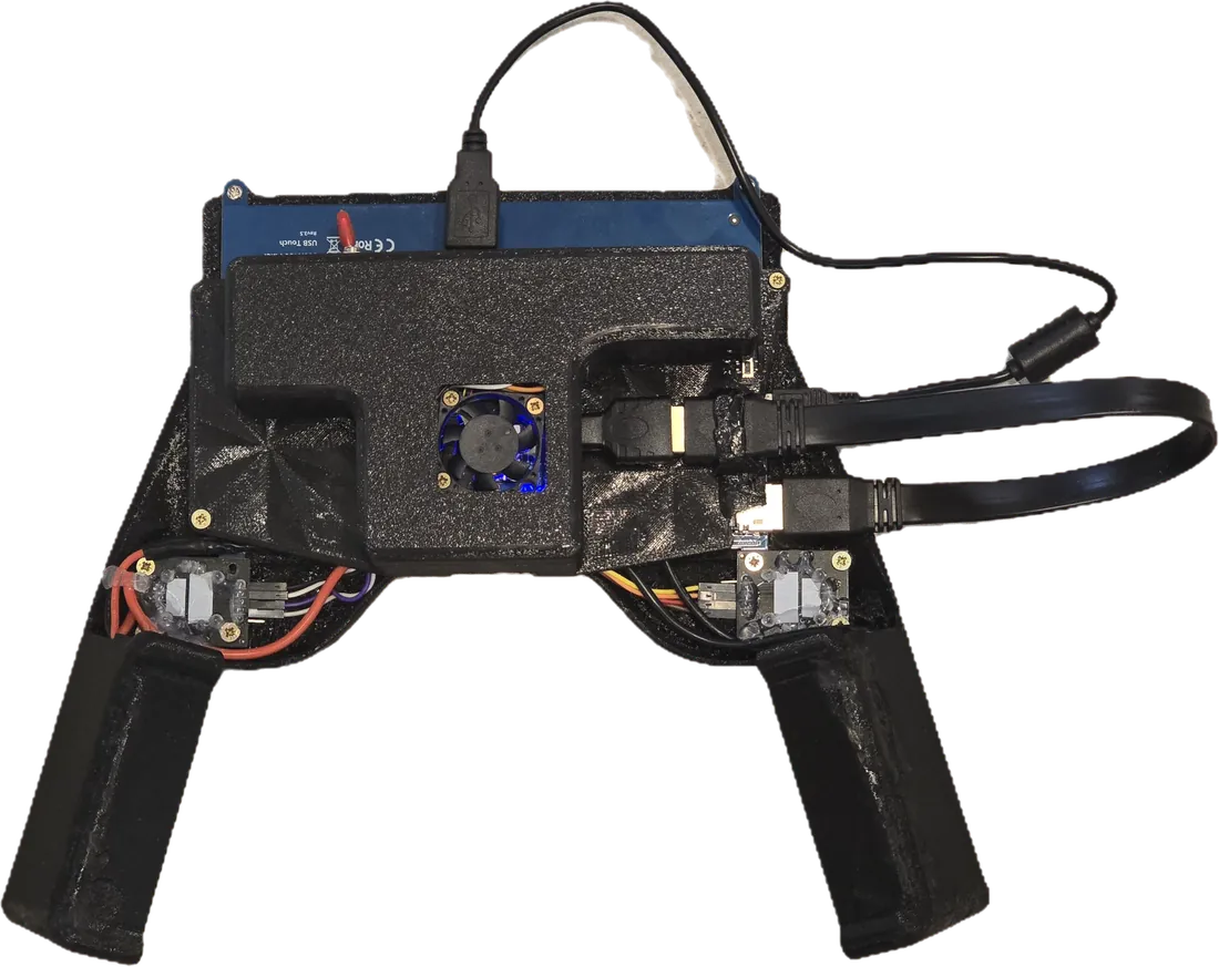 The controller from the back: the screen's board, the cover with the fan and the HDMI cable